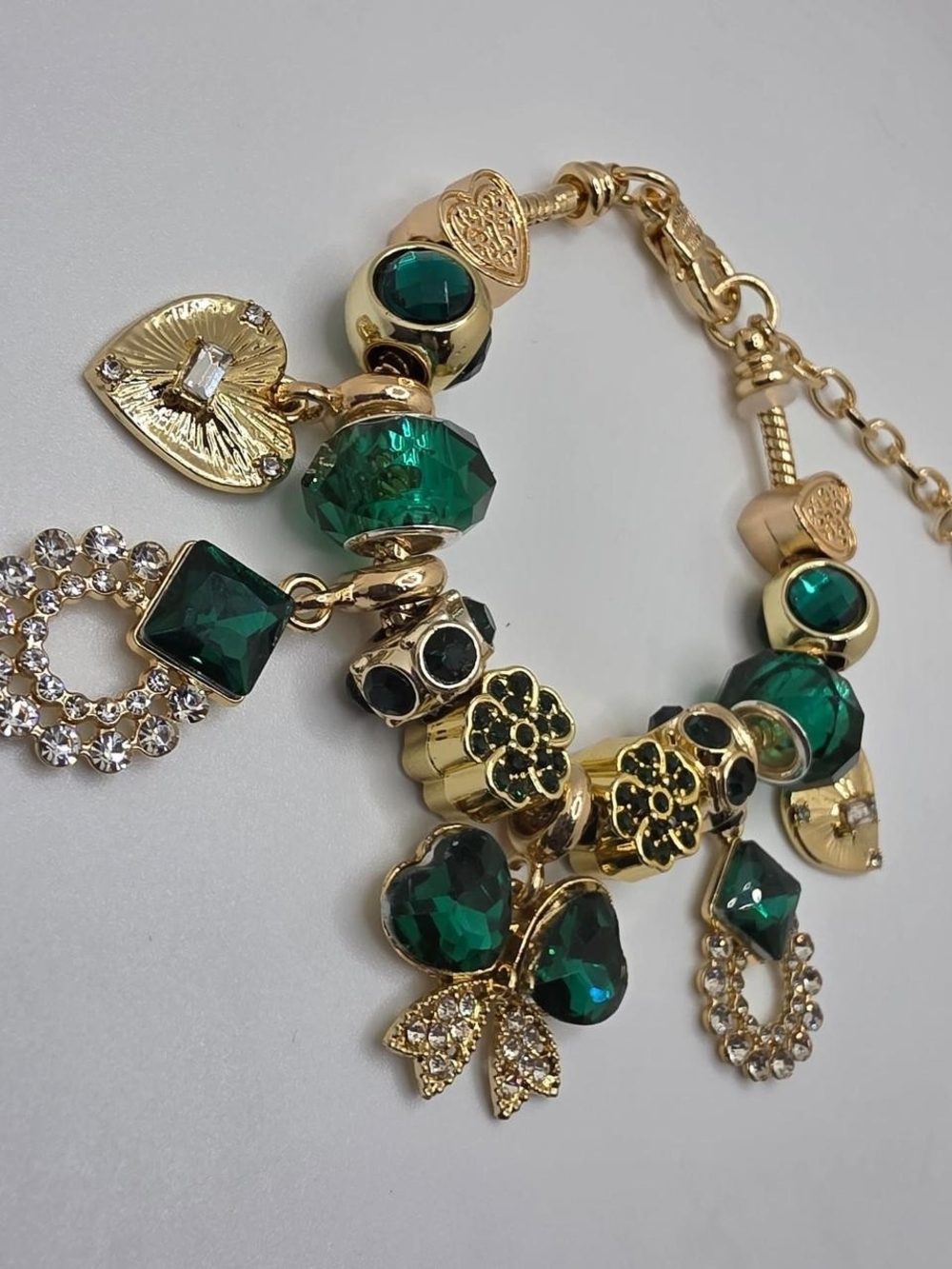 Source Unknown Gold-Tone Bracelet with Emerald Green and Clear Accents